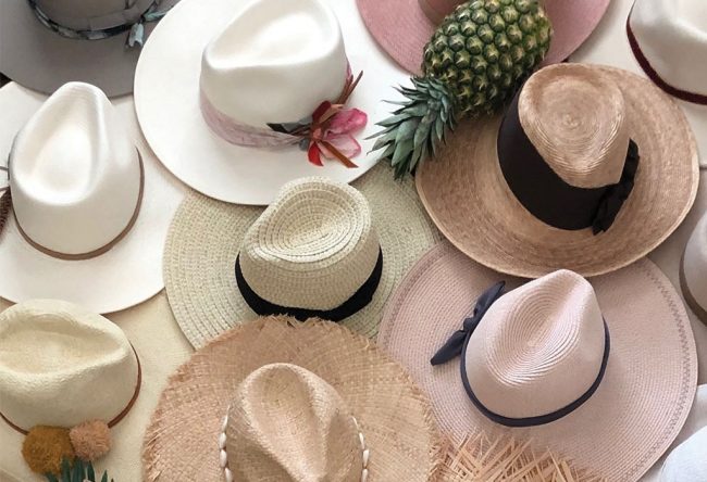 wild grace, tropical, floral flat lay hats summer collage